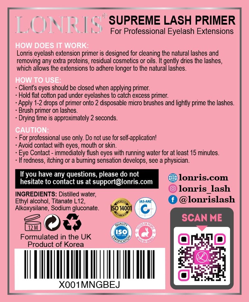 LONRIS Eyelash Extension Primer - 30% BETTER RETENTION - Lonris Cleanser 15 ml/Protein Oil Remover/Increase Adhesive Bonding Power/Pre-treatment for Individual Semi-Permanent Extensions Glue Supplies - Image 3